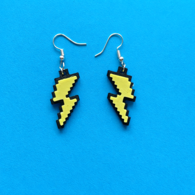 pixel-lightning-bolt-earrings-3d-printed